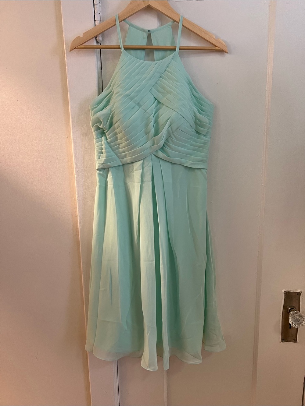 AW Bridal Dress Mint Green Pleated Halter Cocktail Dress